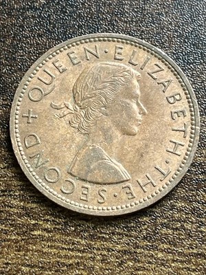 1964 New Zealand 1 One Penny XF Extremely Fine Rare Actual Coin