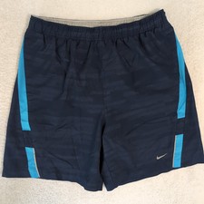 NIKE DRI-FIT Medium Men's Brief Lined Running Shorts Blue Camouflage 29x7"