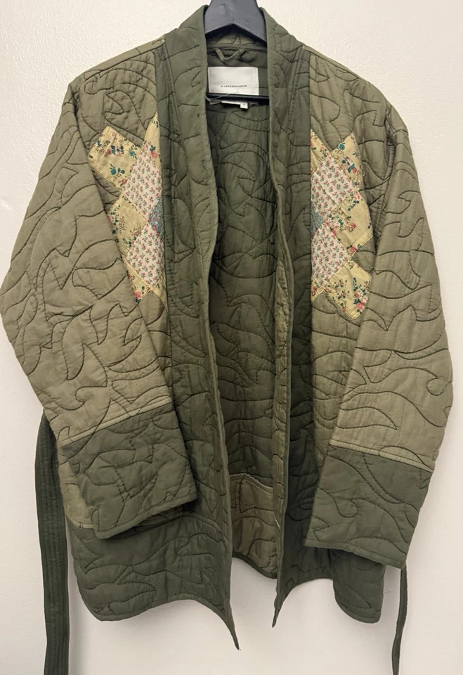 Difícil de Encontrar Anthropologie Acolchado Patchwork Kimono Monocromo Envolvente Chaqueta Talla M Boho Foto 4 de 4