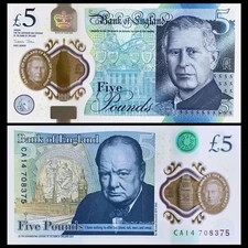 GREAT BRITAIN 5 Pounds 2023 2024 P 398 NEW King Charles III NEW UNC Banknote
