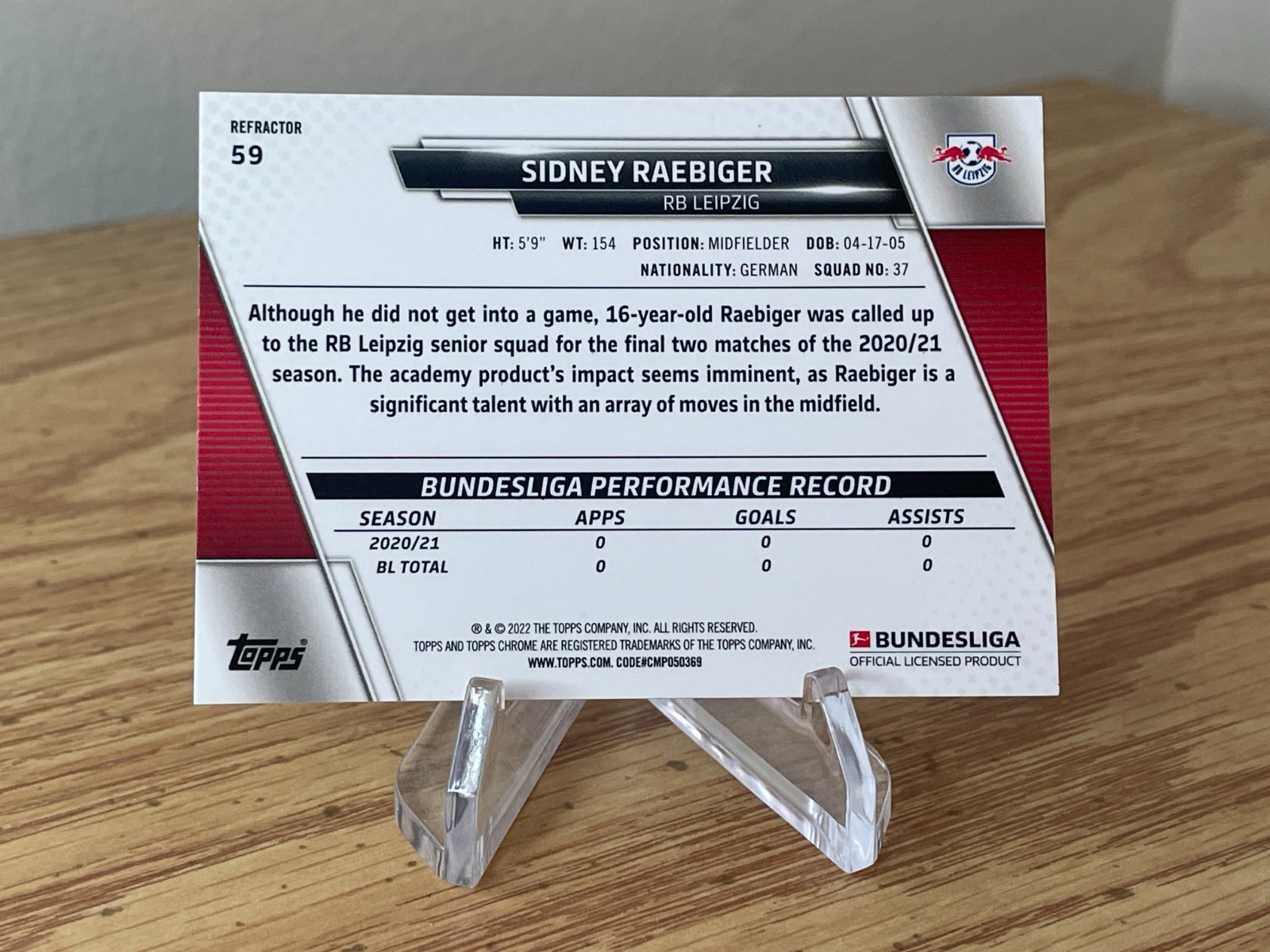 Sidney Raebiger ROOKIE REFRACTOR 2022-23 Topps Chrome Bundesliga #59 RC Prizm view 2