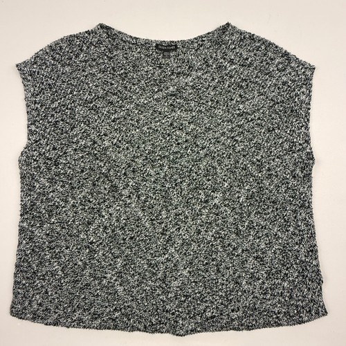 Eileen Fisher Womens XS Black White Marled Knit Sleeveless Crew Neck Top
