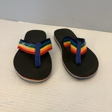 Vintage 80s Flip Flops Rainbow Stripes Foam Sandals Hawaii Thongs Women s 8