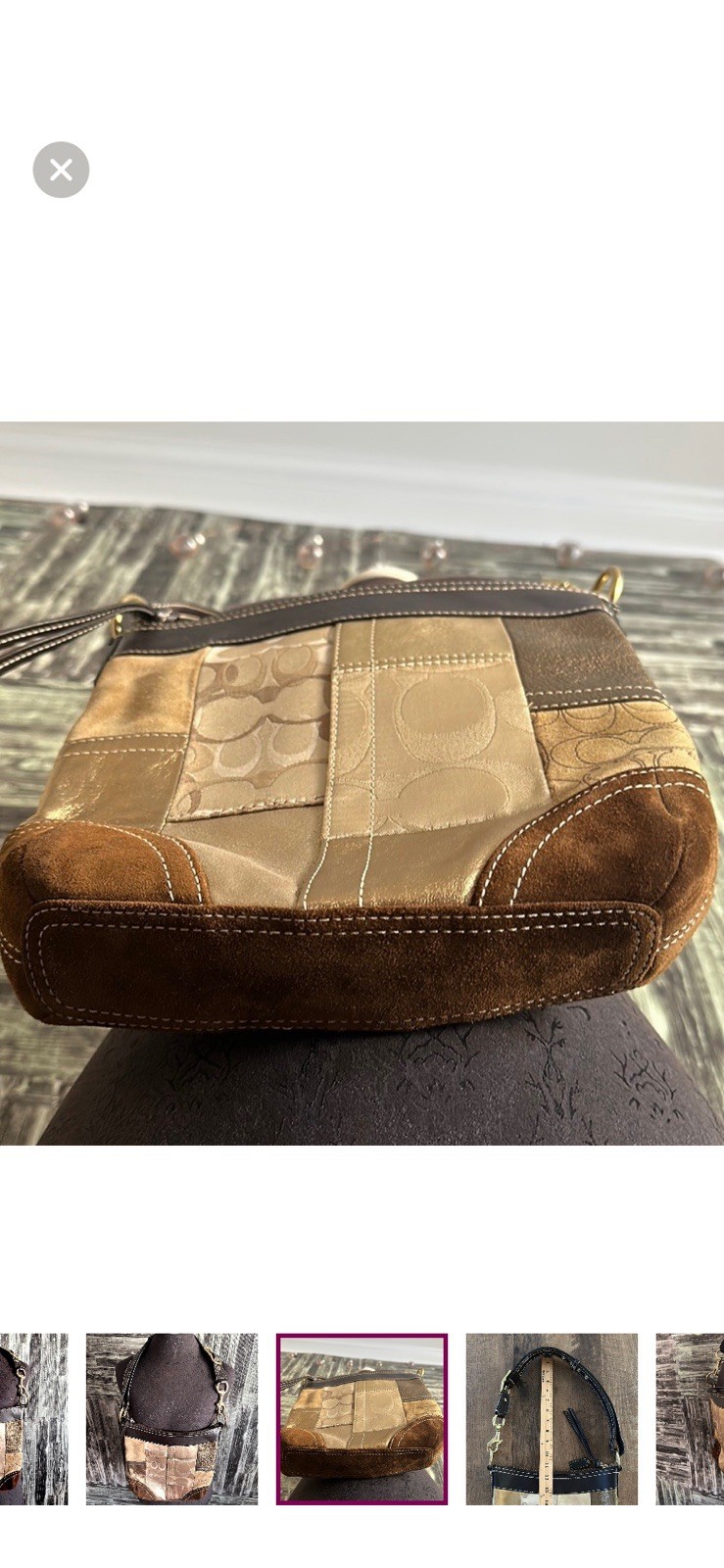 Vintage Coach Monogram Patchwork Brown Suede Gold… - image 7