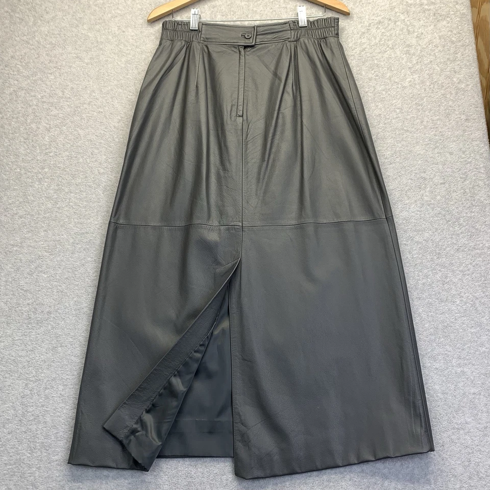 Maxi falda vintage Y2K Preston & York gris forrada de cuero abertura trasera talla 14 occidental Foto 3 de 4