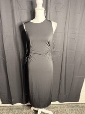 Ambiance Black Midi Dress with Side cutout and Tie Detail Size: L