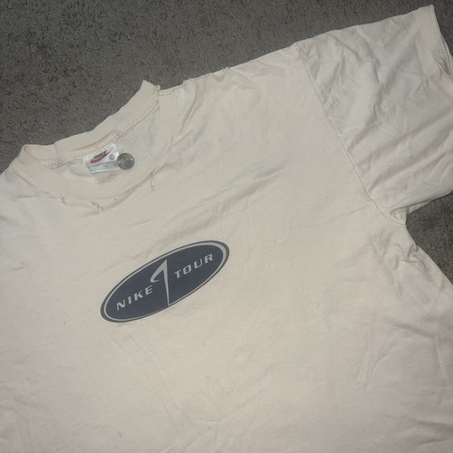 Vintage 90s Nike Tour Golf T Shirt Adult Large Beige Distressed