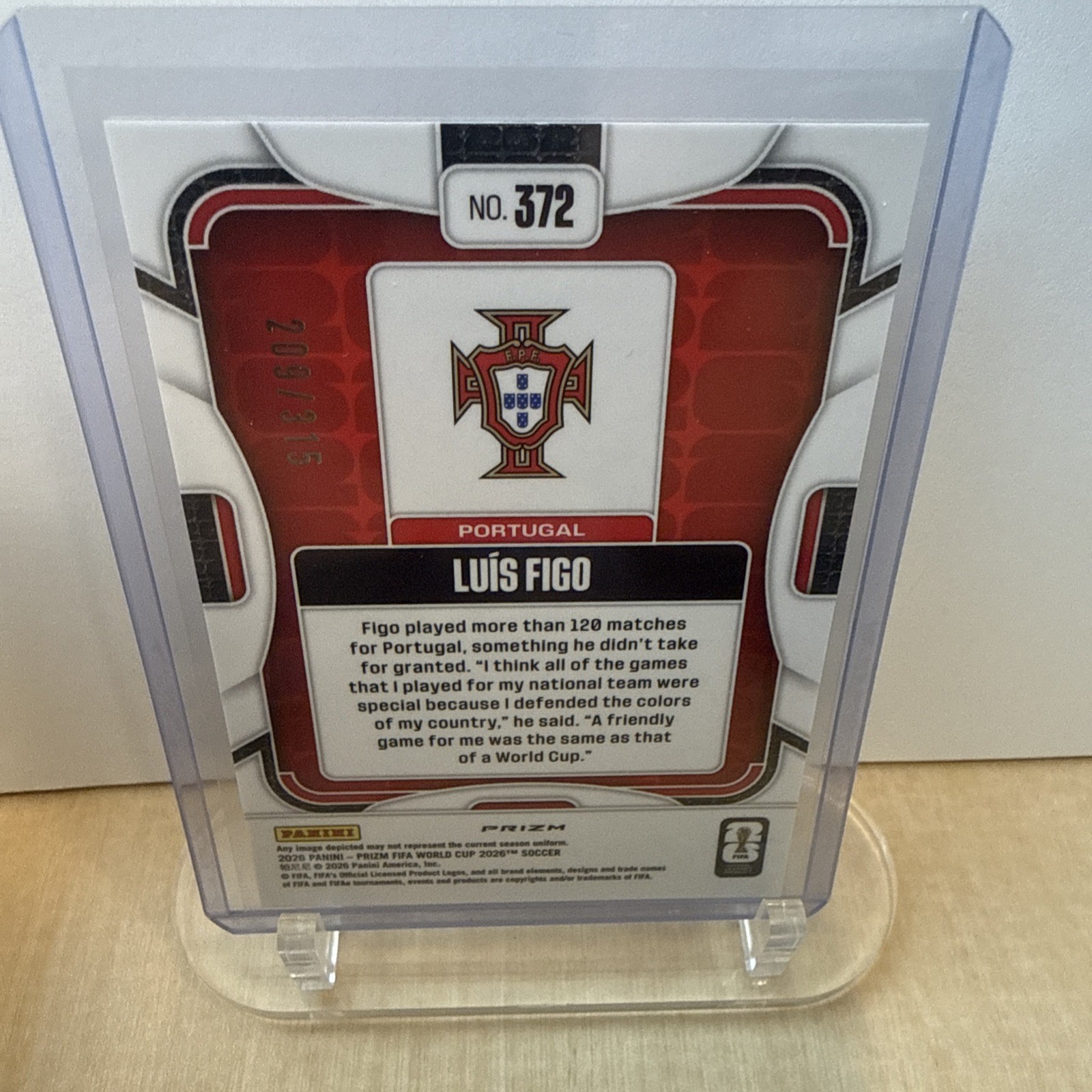 2026 Panini Prizm FIFA World Cup Orange Flash Prizm #372 Luis Figo /315 view 2