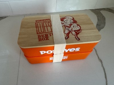 Popeyes One Piece Luffy Bento Box Bamboo Plastic Orange Anime Collectible