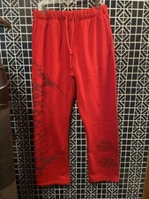 Civil Regime Concrete Stone Wide Leg Cargo Red Fleece Jogger Pants Men s L