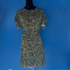 Michael Kors Green Paisley Women's ruffle Dress stretch casual office mature M