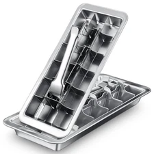 2 Pcs 18 Slot Stainless Steel Ice Cube Maker and Tray Ice Cube Tray for Bars ...