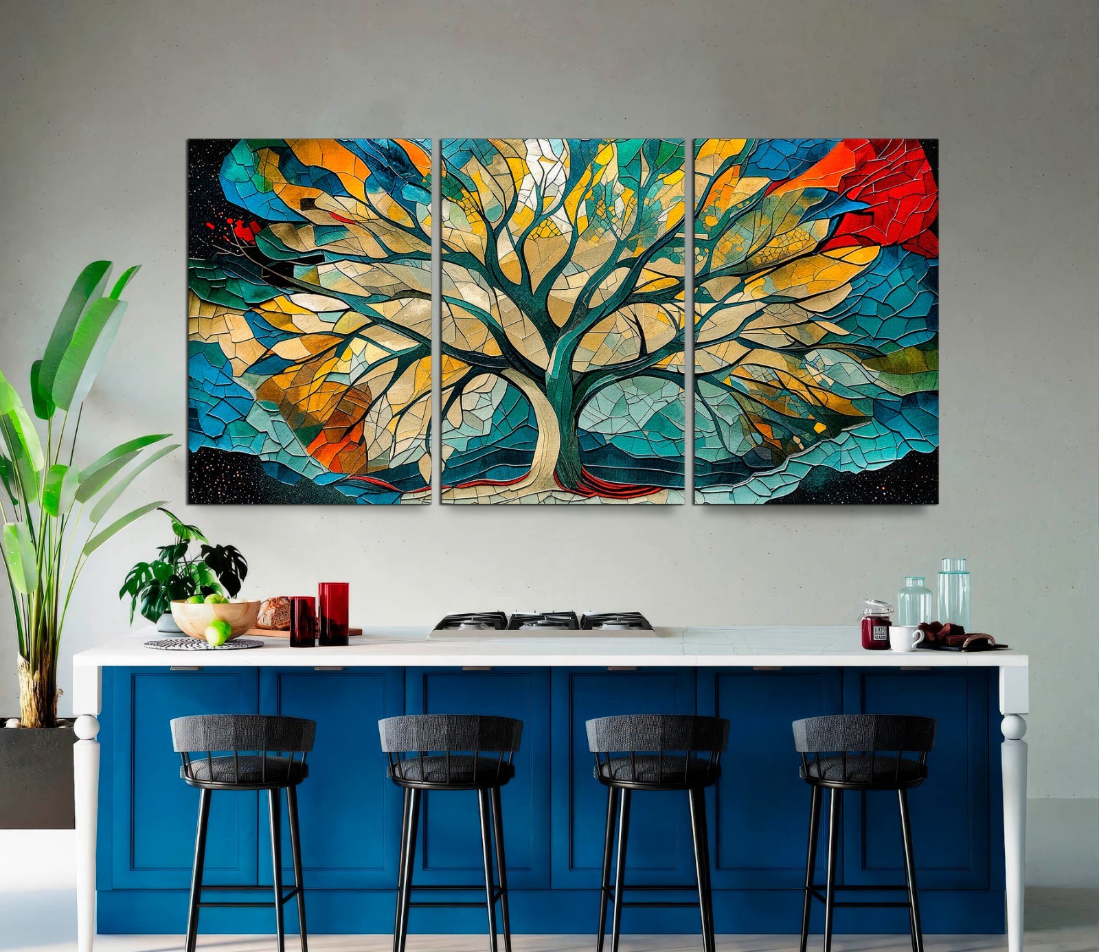 Tree of Life Mandala Canvas Set, Yggdrasil Large 3 Panel Wall Art, Nature Art