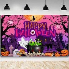 Purple Happy Halloween Backdrop Banner Decorations 6x3.6ft