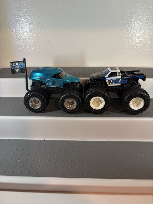 Hot Wheels Monster Jam Trucks 1:64 Diecast 018 Cop & NEA Police/team Flag EUC