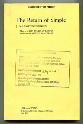 Langston HUGHES / The Return of Simple Uncorrected Proof 1st 1994