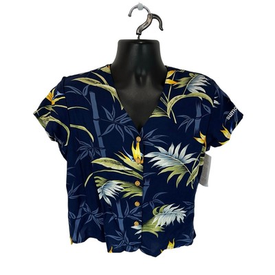 Paradise Found Hawaii Women s Shirt Tropical Floral Blue Size Small Rayon NWT