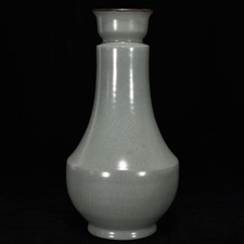 10.4" Old Retro Porcelain Song Ru Kiln Sky Cyan Glaze Palace Museum Number Vase