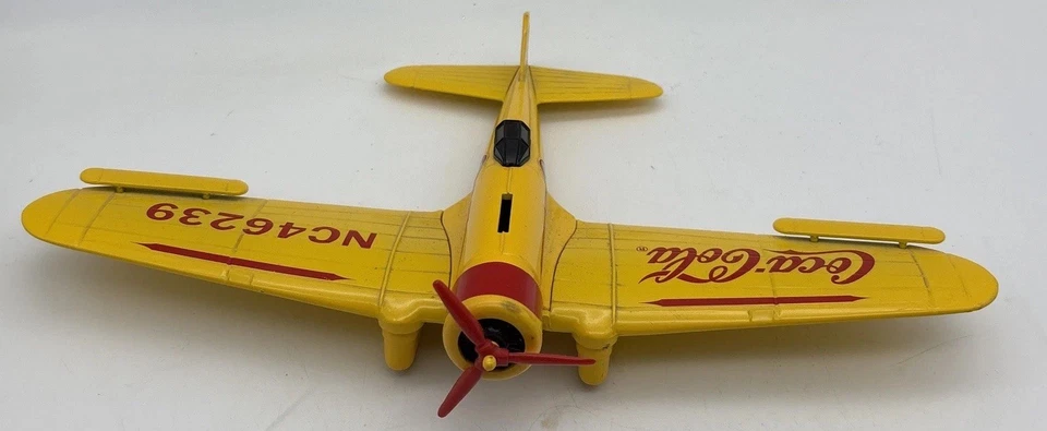 COCA COLA  Airplane Bank ERTL NC46239 DIE CAST COLLECTIBLE Yellow and Red Read - Image 2 of 4