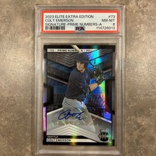 2023 Panini Elite Ext Edition Colt Emerson #73 Prime Numbers /200 PSA 8 M’s Star