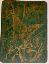 LB49 Swap Playing Cards 1 OLD WIDE LACQUER MOTHS TREES