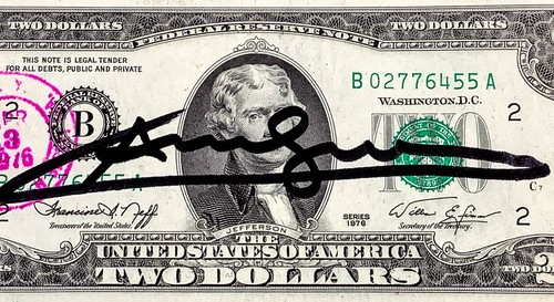 ANDY WARHOL Hand Signed US Treasury 1976 Bicentennial $2 Banknote 1st Day Stamp - Picture 8 of 10