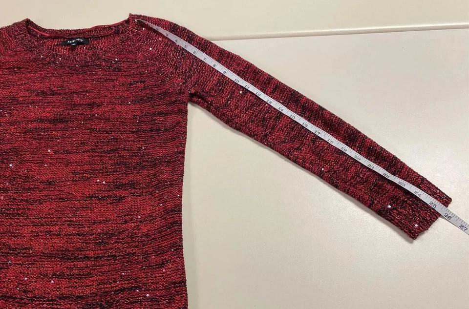 Suéter túnica Relativity para mujer rojo tejido manga larga detalle lentejuelas talla M Foto 4 de 4