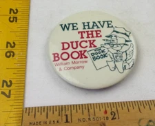 The Duck Book William Morrow & Company promotional pin back button Robert White