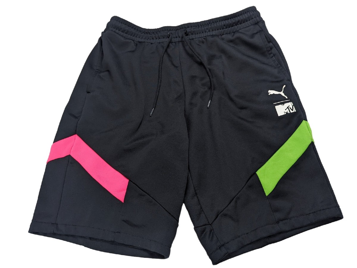 Puma x MTV Shorts Men Large Black Fleece Sweatshorts Green/Pink Trim Dual  Logo | eBay