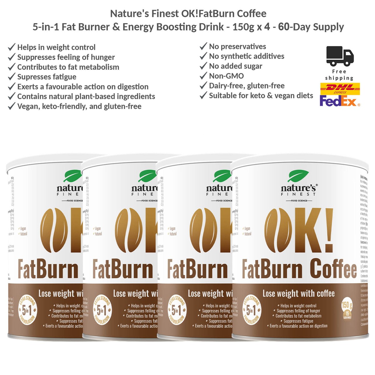 Nature's Finest OK!FatBurn Coffee - 5-in-1 Fat Burner & Energy