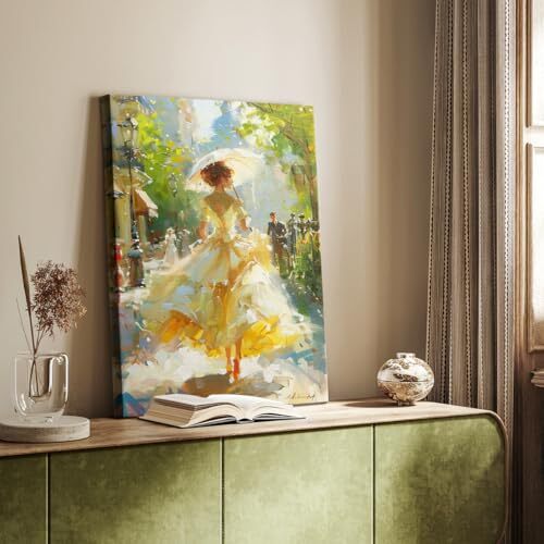 Abstract Art for Home Decorations Elegant Woman with Umbrella 24X36