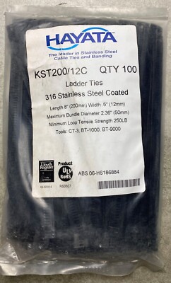 HAYATA KST200/12C 316SS LADDER TYPE Coated Cable Tie, 200mmX 12mm 100 Pc's Pkt