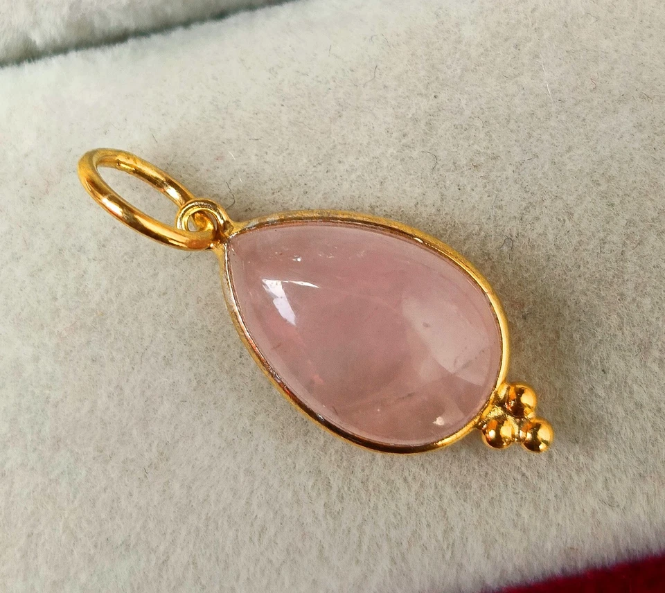 Collar colgante hecho a mano con dije de piedras preciosas de cuarzo rosa de oro macizo de 18 quilates Foto 3 de 4