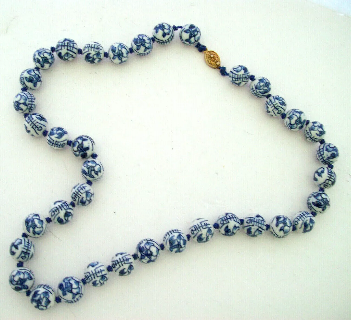 Vintage Chinese Blue and White Porcelain Hand Knotted Bead