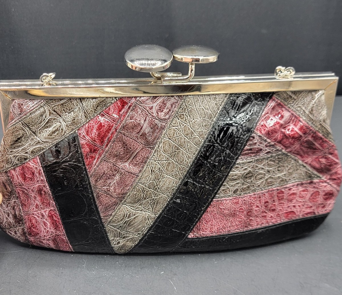 Vtg 1980s Jessica McClintock Colorblock Patchwork Snake Print
