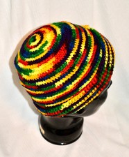 Hand crafted multicolor festive striped cozy crochet acrylic unisex hat small