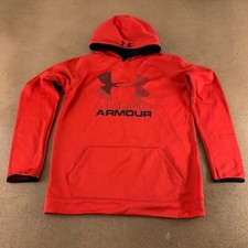 Under Armour ColdGear Youth Size XL Loose Fit Red Fleece Pullover Hoodie Flaw