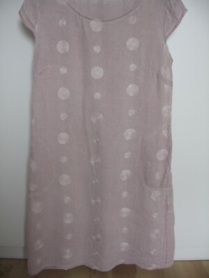 Springfield Kleid A-Linie tailliert Leinen Sommer Kleid rosa Punkte Gr. M