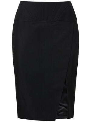 NWT Mugler Corset Embroidered Black High Rise Twill Pencil Skirt Sz 38 6 $1790