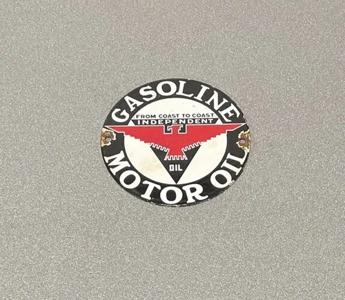 VINTAGE INDEPENDENT PORCELAIN SIGN CAR GAS TRUCK GASOLINE