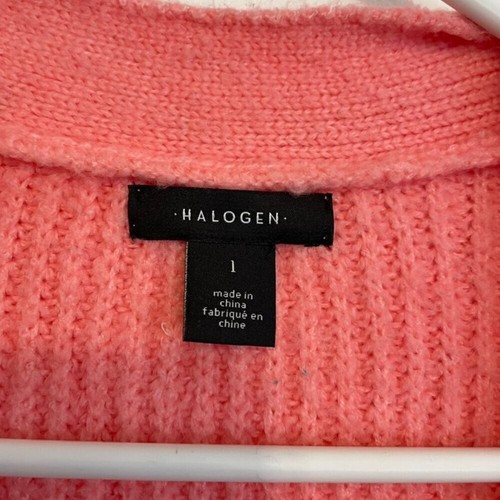 HALOGEN Cozy Knit Open Front Long Cardigan Bright Pink Chunky Knit Sweater Large - Picture 4 of 13