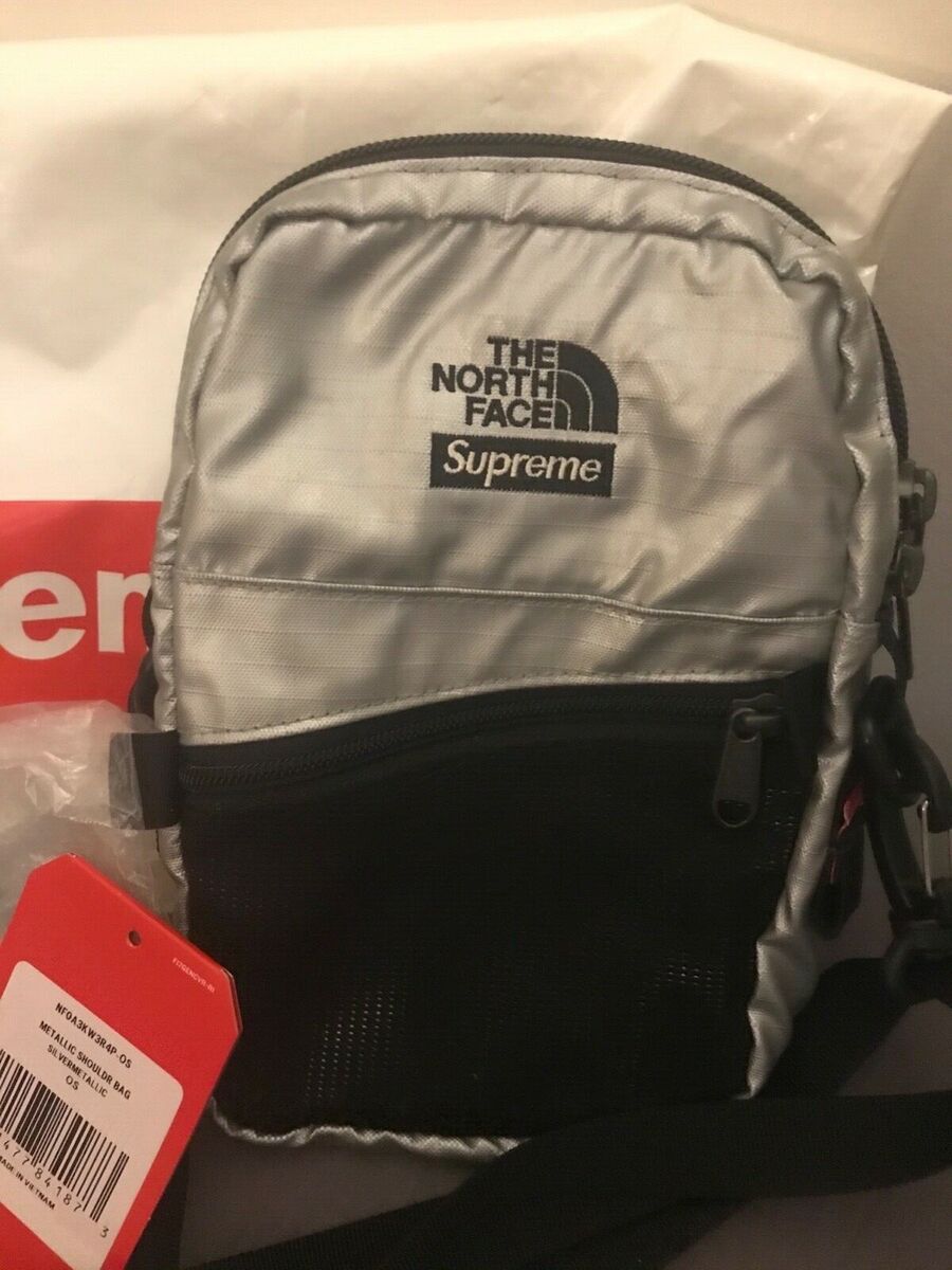 Used Supreme x The North Face Shoulder Bag in Metallic Silver and Black