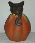 Vintage Black Halloween Cat in a Jack Lantern Pumpkin Terra Cotta Crackle Finish — photo 3