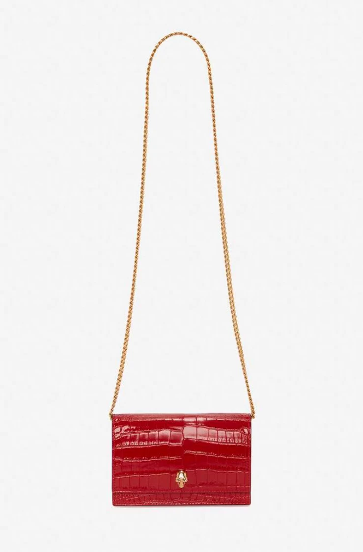 Alexander McQueen Skull Croc Calf Leather Bag Deep Red Retail $990 Authentic NEW