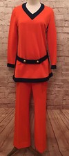 Vintage Sacony 2 pc Tunic Mod Pant Suit Orange 60?s/70?s 