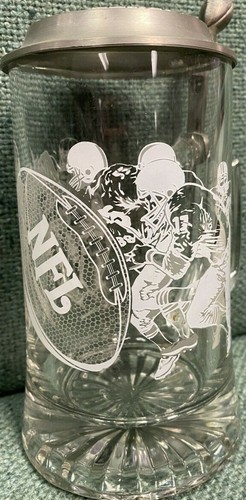 NFL National Football League Etched Beer Stein with pewter lid Germany - Picture 1 of 5