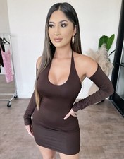 Fashion Boutique Women’s Brown 2 Piece Bolero And Mini Dress Set Size Small