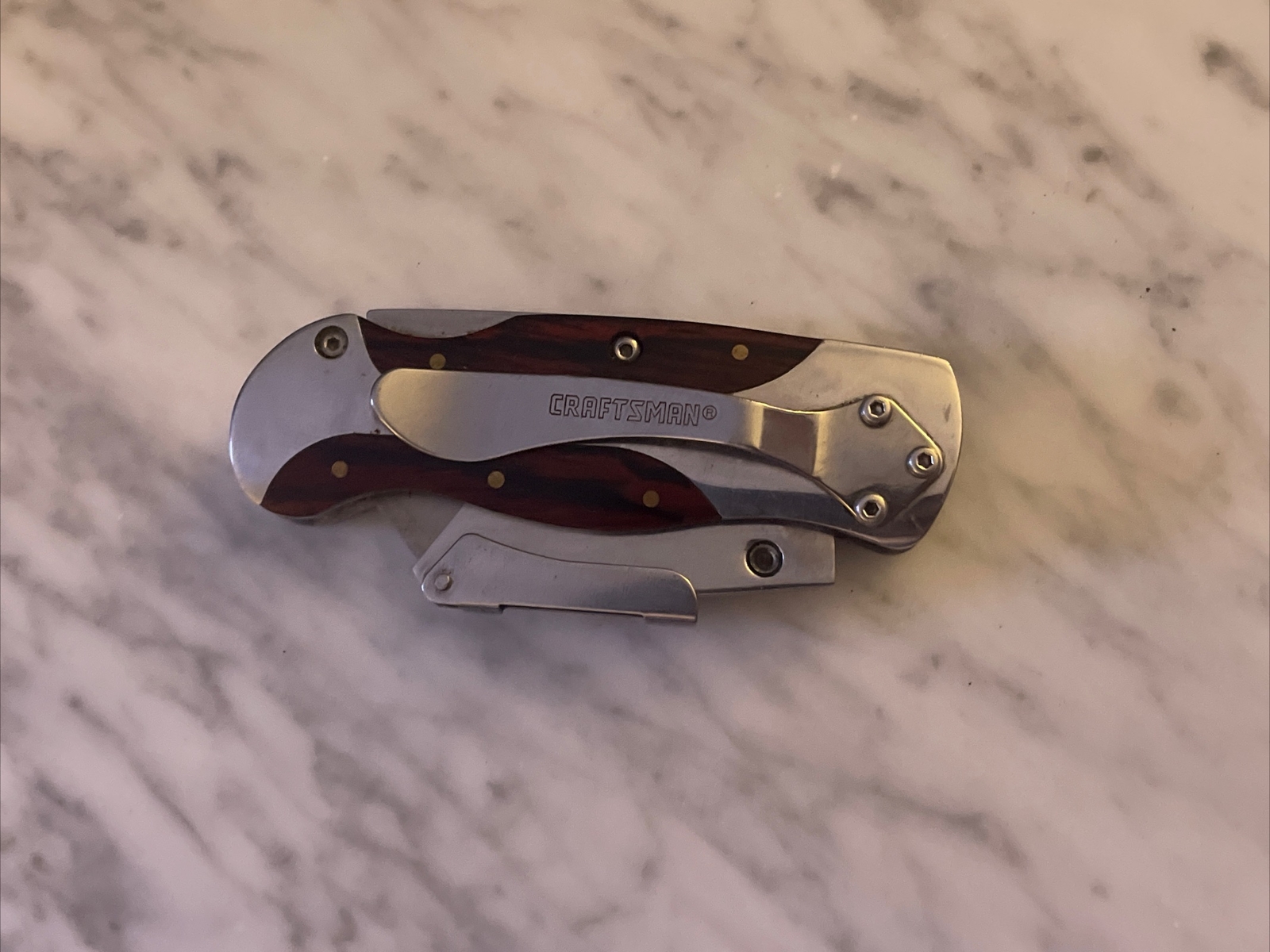 Craftsman Folding Lockback Utility Knife Wood Handles w/ Leather Sheath