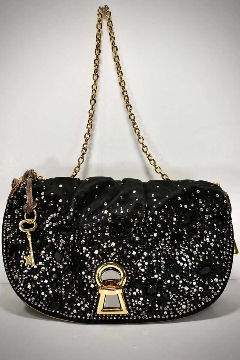 DOLCE & GABBANA Black VLADA Studded Fabric Shoulder Bag Chain