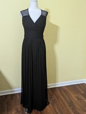 Alfred Sung Dress Chiffon Knit Drape Neckline Sheer Midriff Keyhole Black Size 6